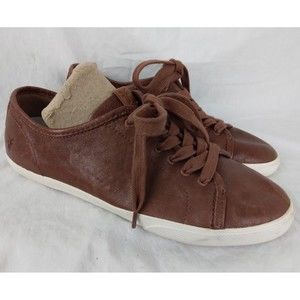 Frye Cognac Brown Leather Lace Up Low Top Sneakers Shoes Women's Size 8M